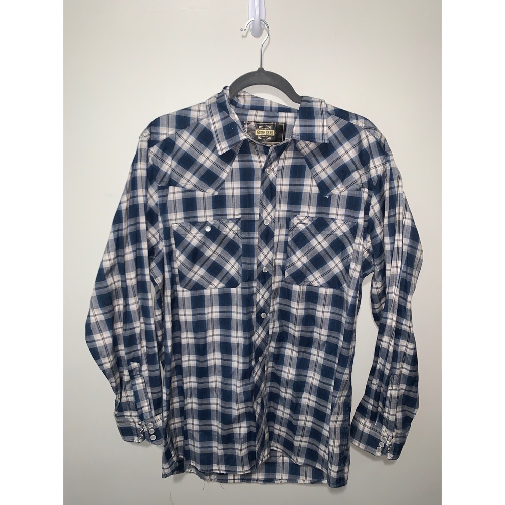 Guide Gear Mens Western Pearl Snap Shirt Blue Plaid Long Sleeve Size Medium Reg